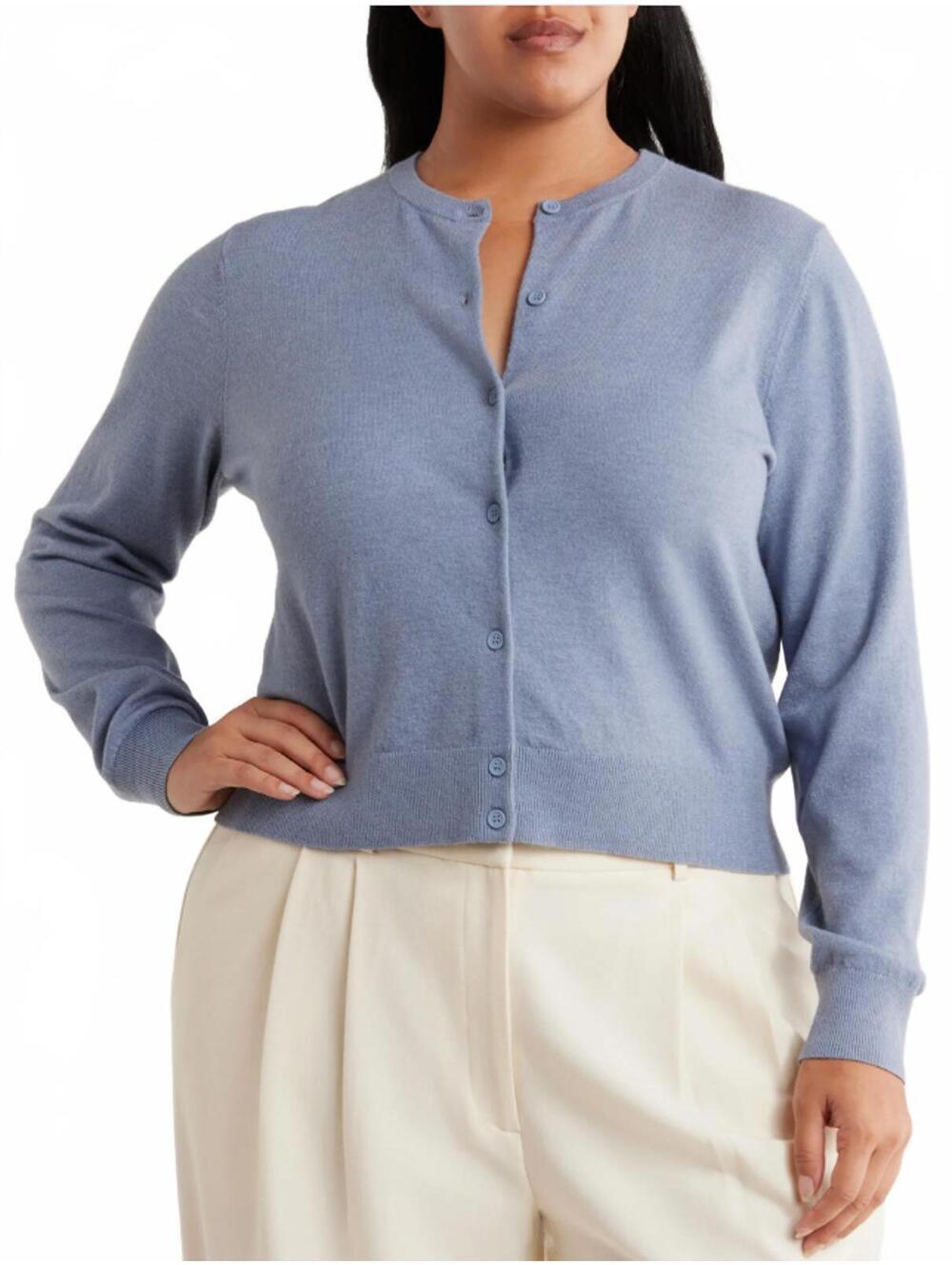 Nordstrom Rack Crewneck Button Front Cardigan NWT Blue Tempest Size 1X